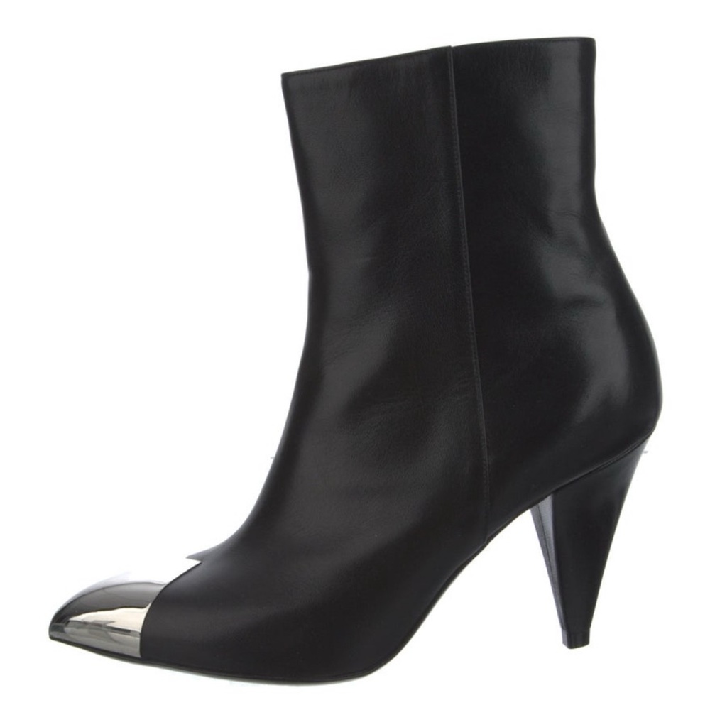 Celine Leather Black Ankle Boots with Metallic Toe Size IT 36.5 US 6.5
